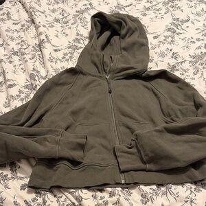 Olive Green Cropped Hoodie